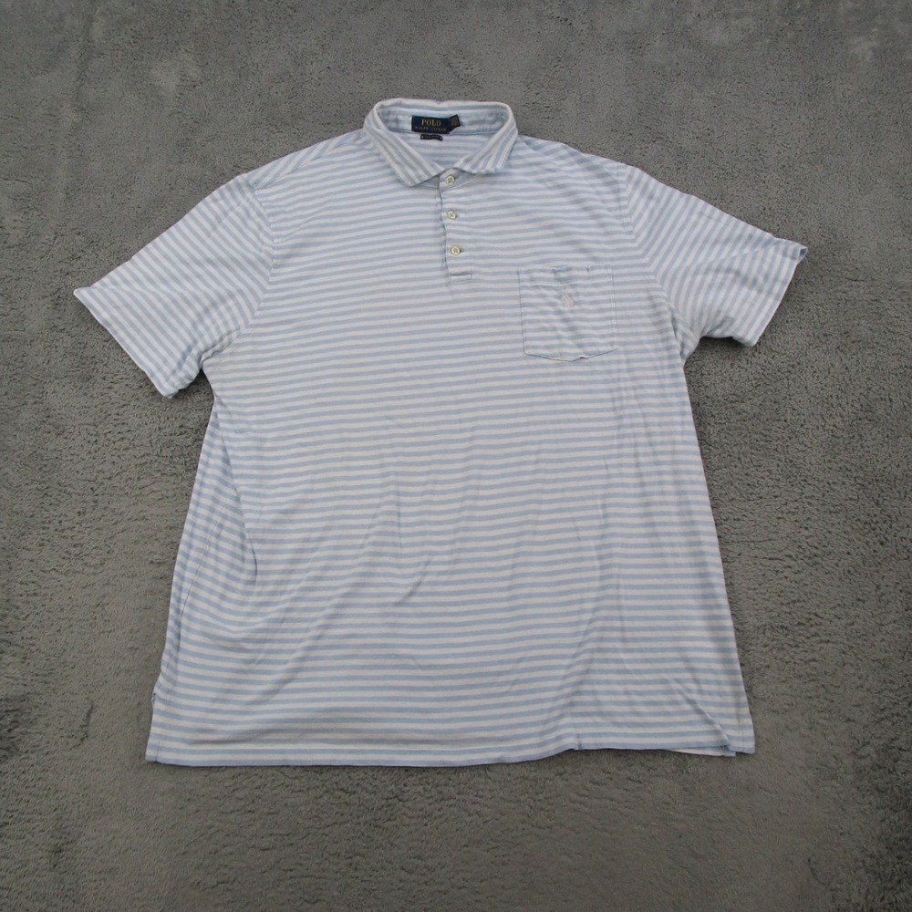 Polo Ralph Lauren Shirt Mens XL Blue White Striped Pocket Short Sleeve Pony